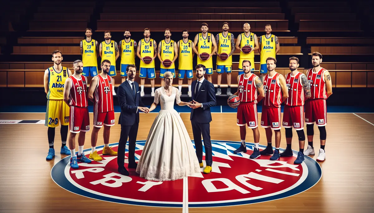 Basketball-Hochzeit von ALBA und Bayern symbolisch dargestellt.