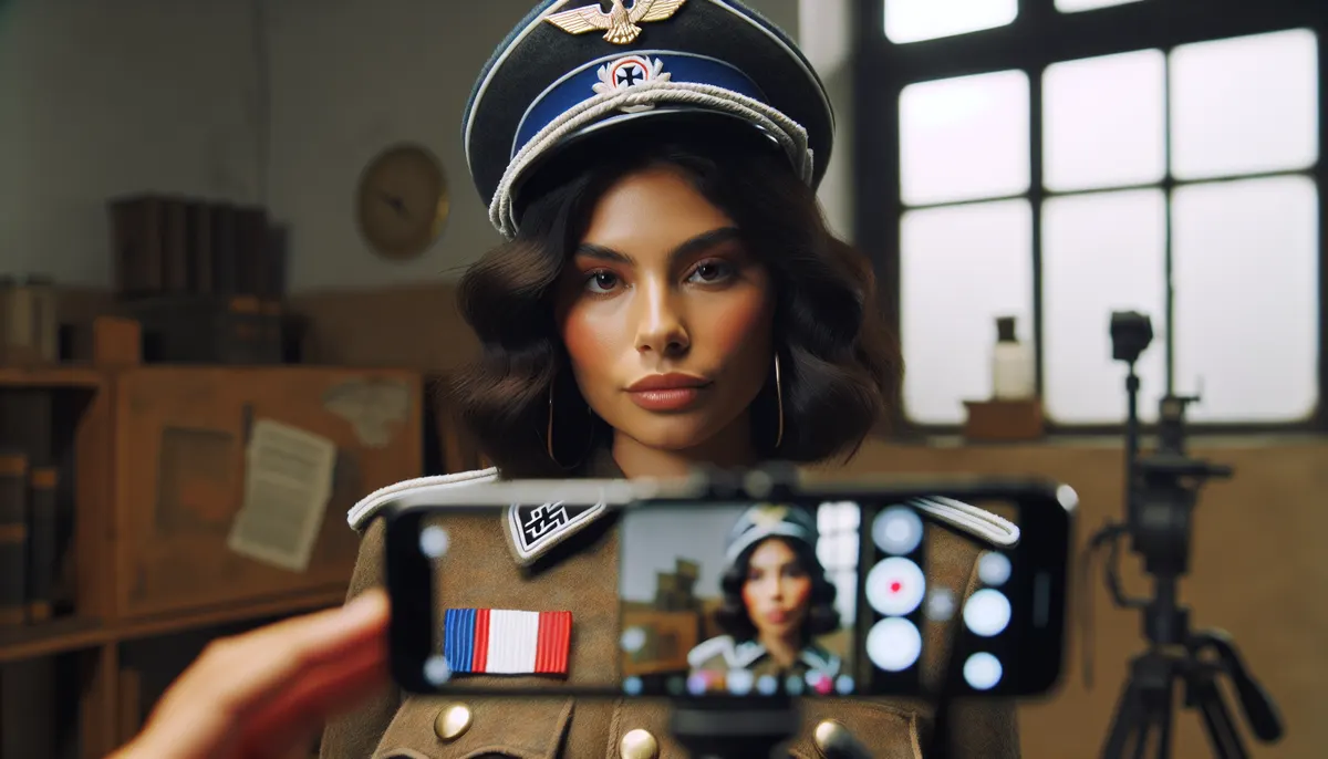 Ein Influencer in Bundeswehr-Uniform mit Smartphone