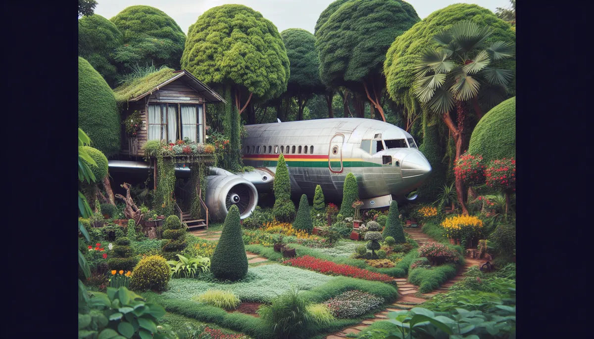 Altes Flugzeug als Gartenhaus in einem gro&szlig;en Garten