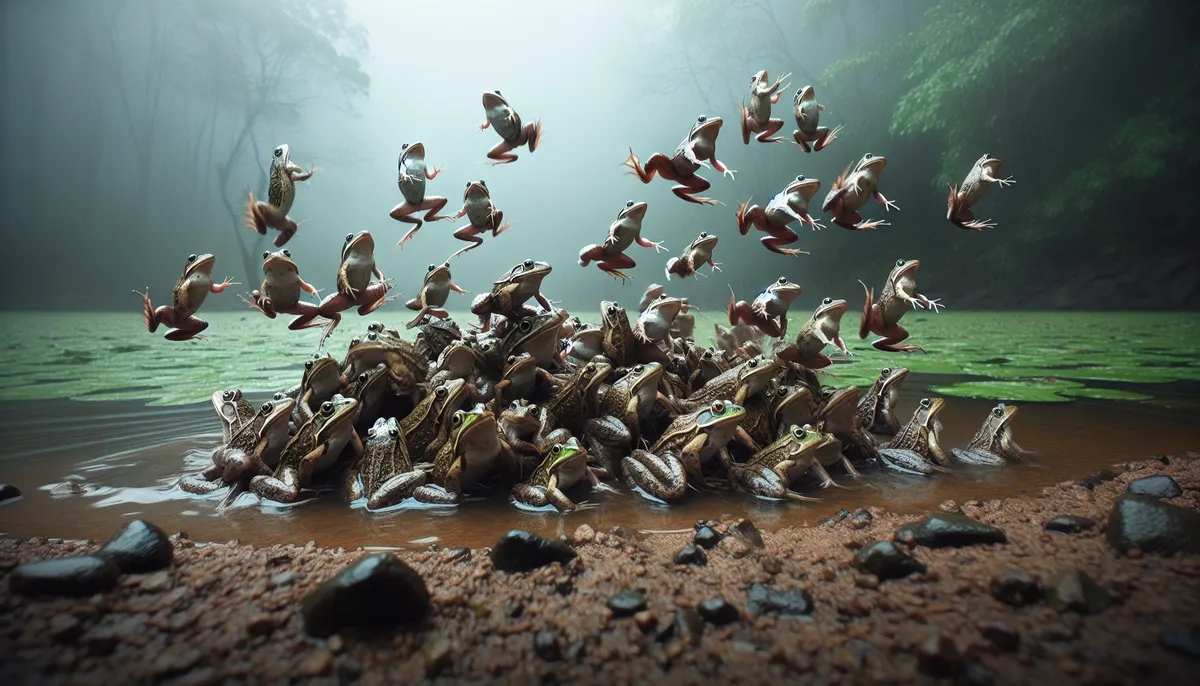 Fr&ouml;sche beim Quaken im Turbo-Modus an einem Teich
