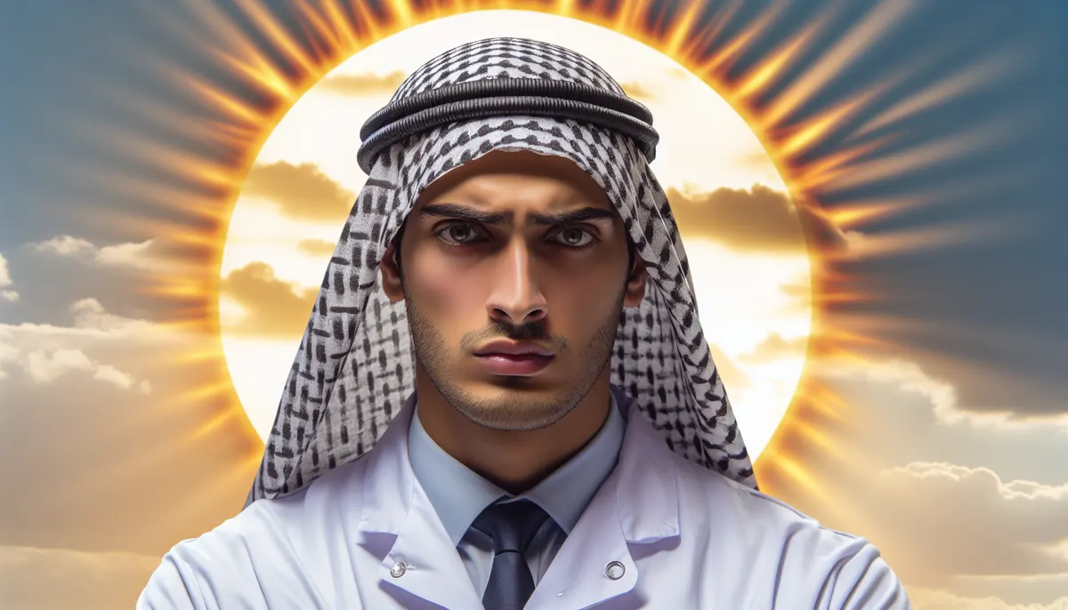 Sorgenvoller Hautarzt und die Sonne im Hintergrund