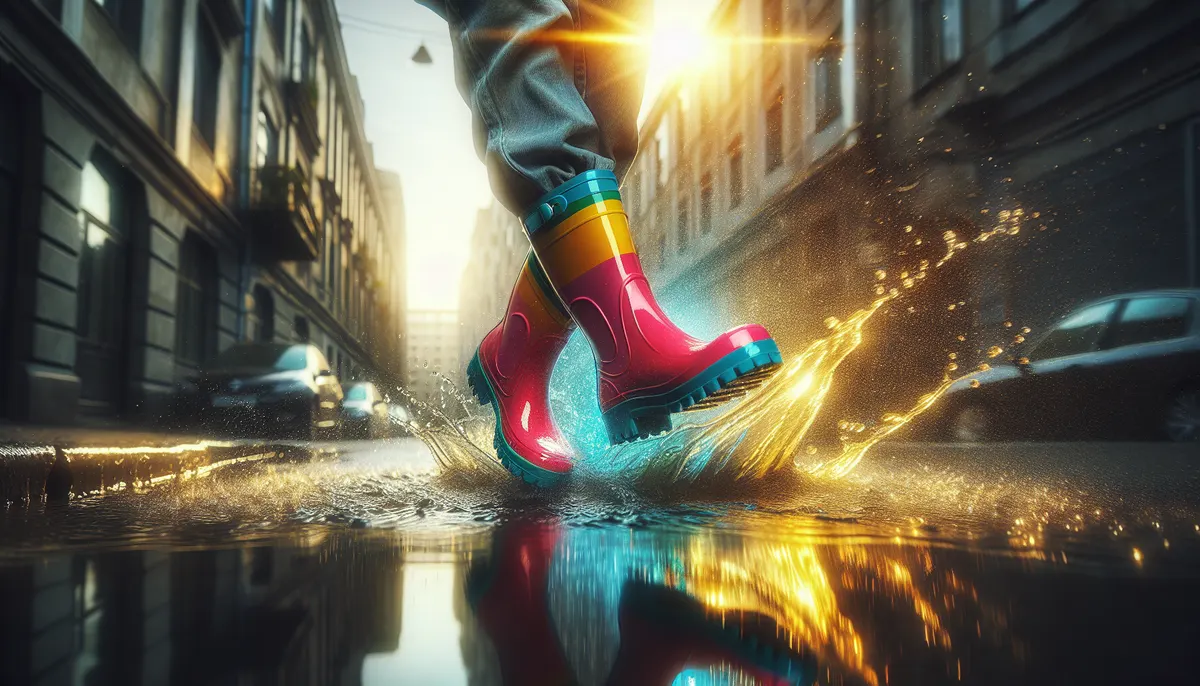 Regenstiefel in einer Pfütze