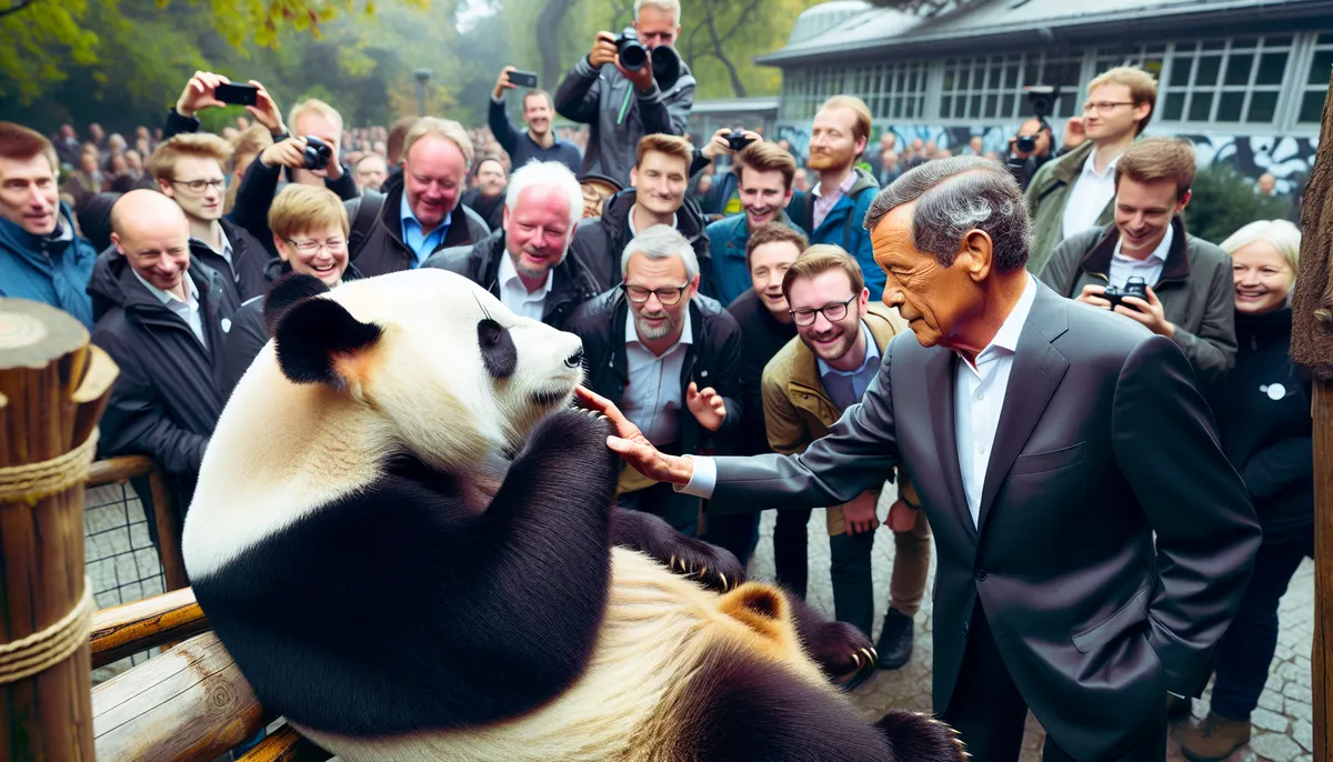 Friedrich Merz beim Streicheln eines Pandab&auml;rs.