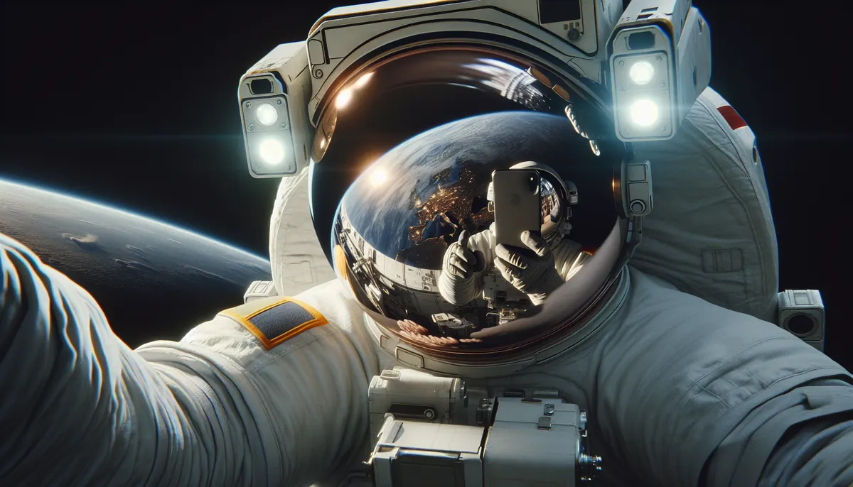 Astronaut bei der Artemis 2 Mission macht ein Selfie.