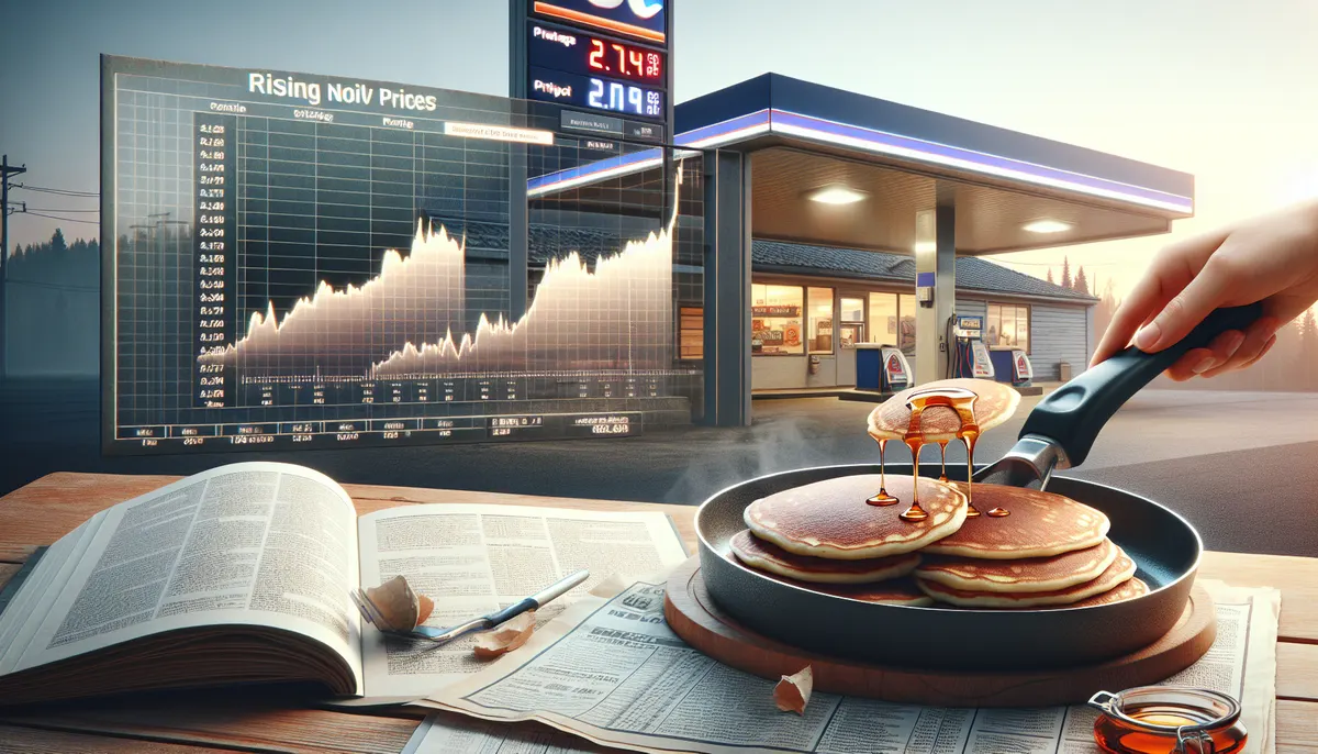 Eierkuchen in der Pfanne mit steigenden Ölpreisen im Hintergrund