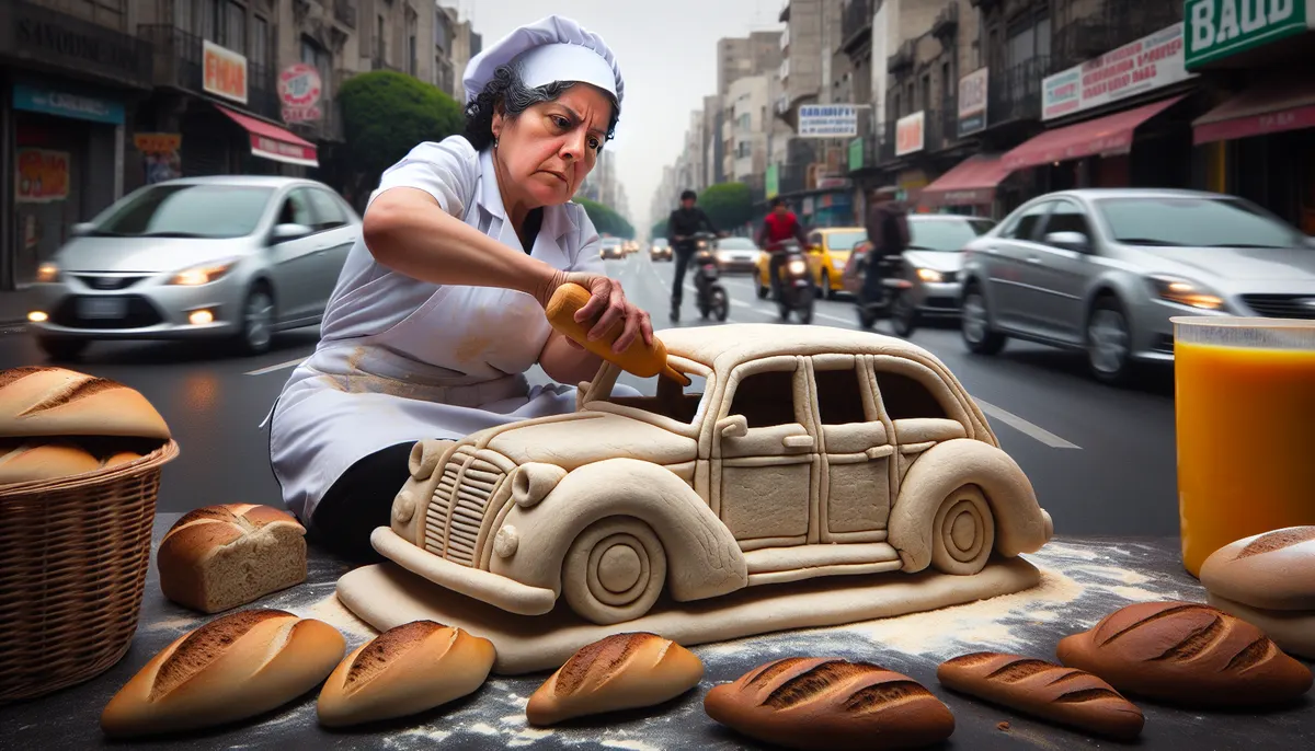 B&auml;cker streicht Br&ouml;tchen in Fahrzeugform