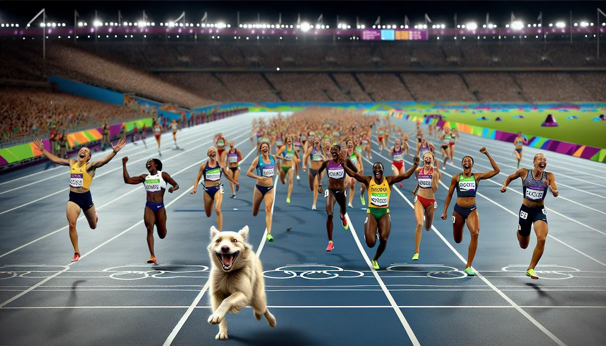 Hund läuft als erster durch die olympische Ziellinie