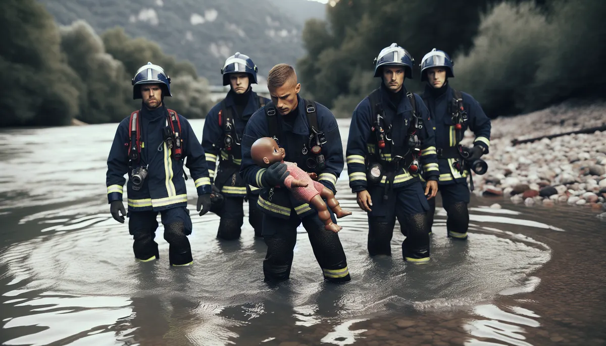 Feuerwehr bei einem Rettungseinsatz am Fluss