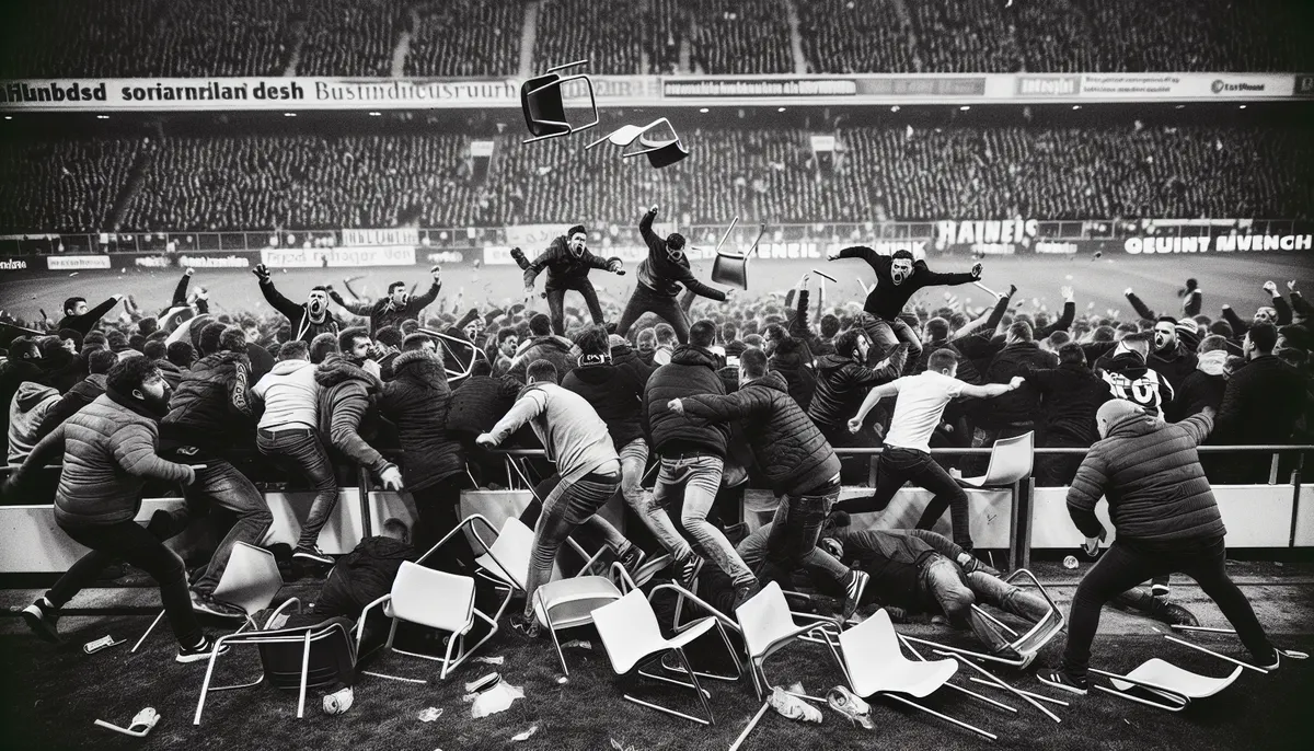Fliegende Stühle bei einem Fußballspiel