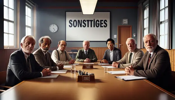 Sitzungssaal einer Gemeinderatssitzung mit langem Tisch und einem einzigen Tagesordnungspunkt an der Wand