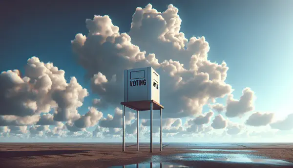 Wahlurne unter einem strahlend blauen Himmel mit Wolken