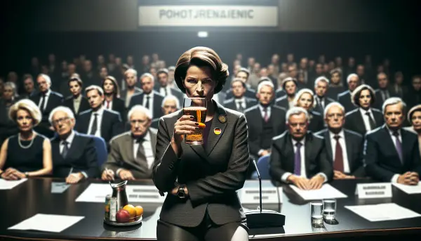 Angela Merkel mit Saftschorle auf Parteitag