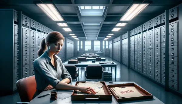 Kommissarin steht vor einem leeren Polizeirevier in Halle und h&auml;lt ein Schild mit der Aufschrift Keine Verbrechen mehr