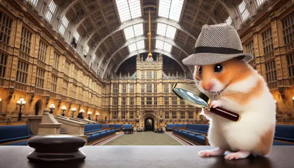 Hamster mit Lupe und Detektivhut