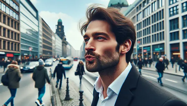 Ein Mann in Berlin atmet tief ein