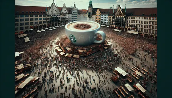 Gro&szlig;e Kaffeetasse auf dem Marienplatz