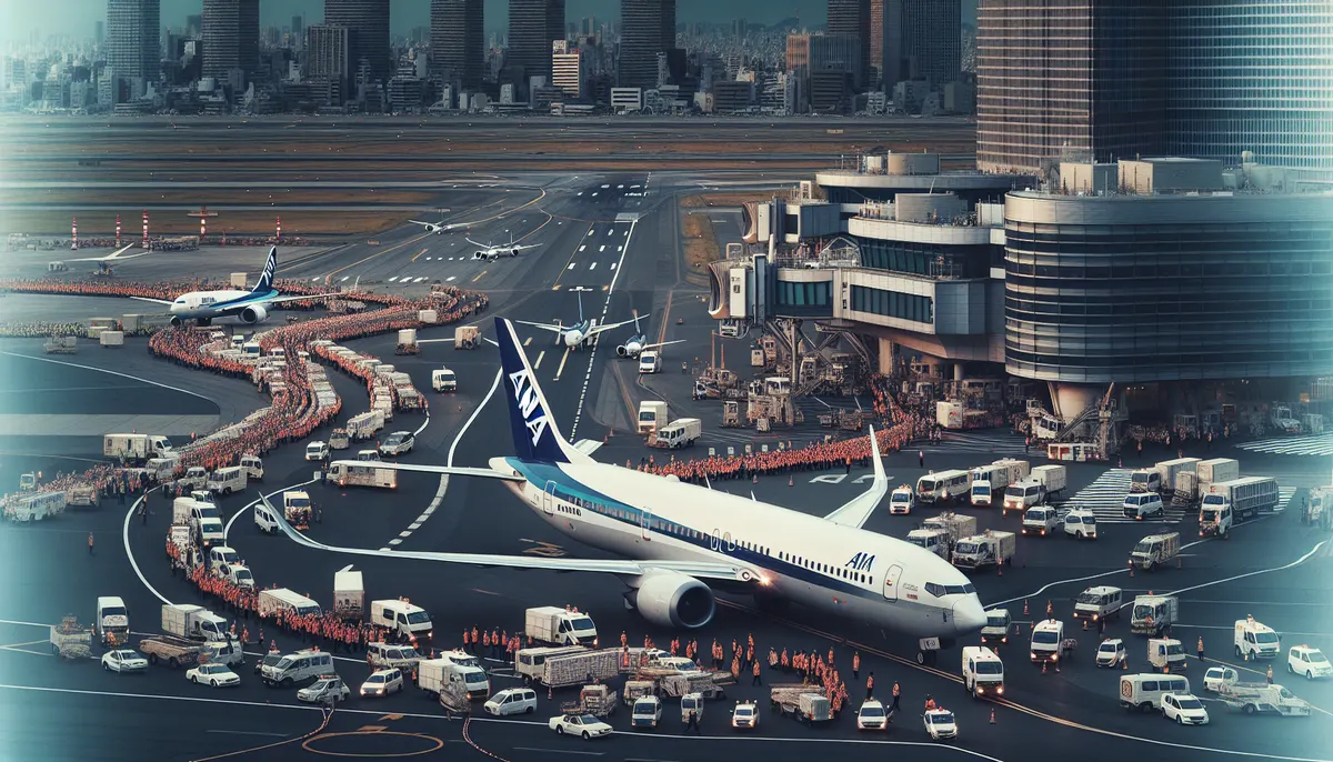 Flugzeug von ANA auf Startbahn