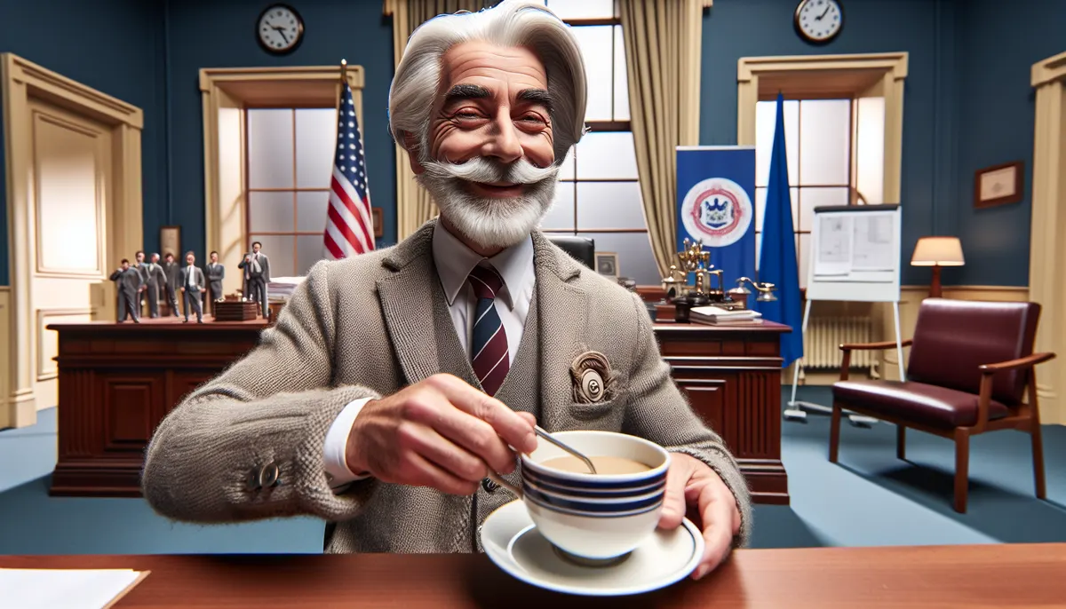 Pr&auml;sident Trump mit einer Kaffeetasse im Oval Office