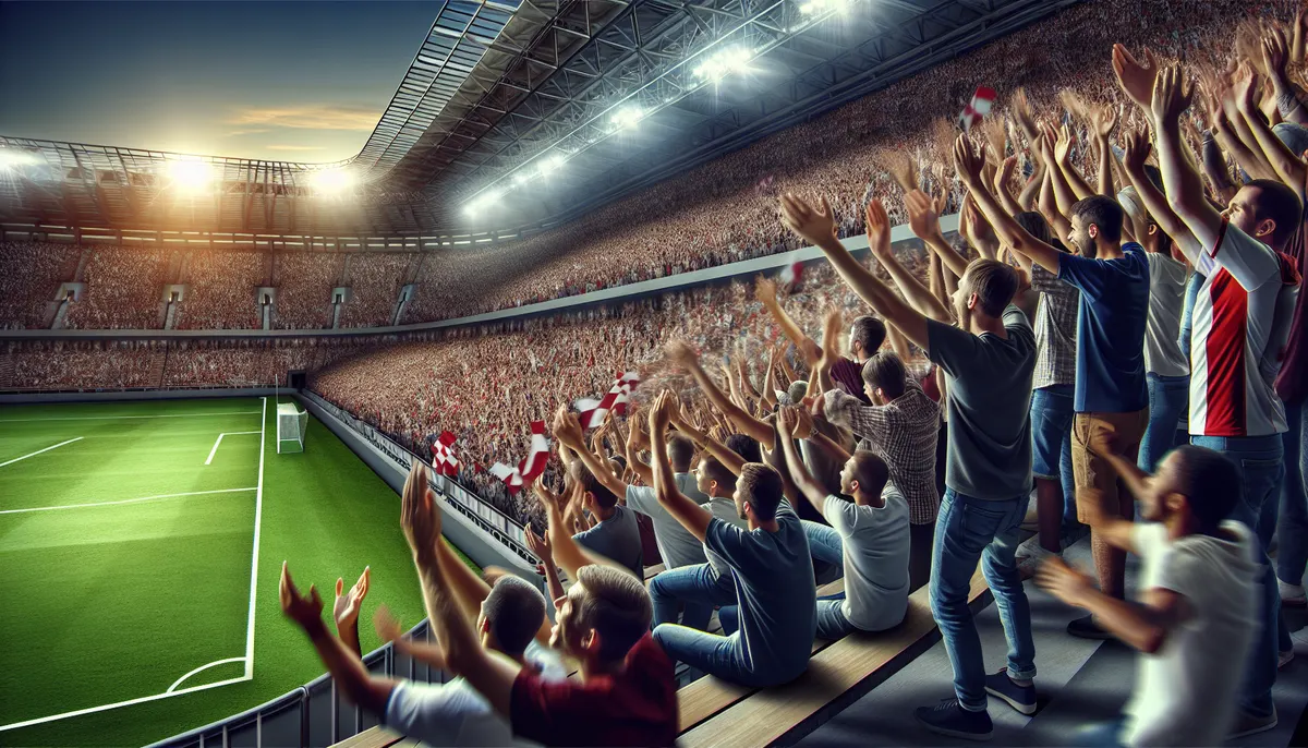 Fans von Werder Bremen feiern ausgelassen auf einer Tribüne